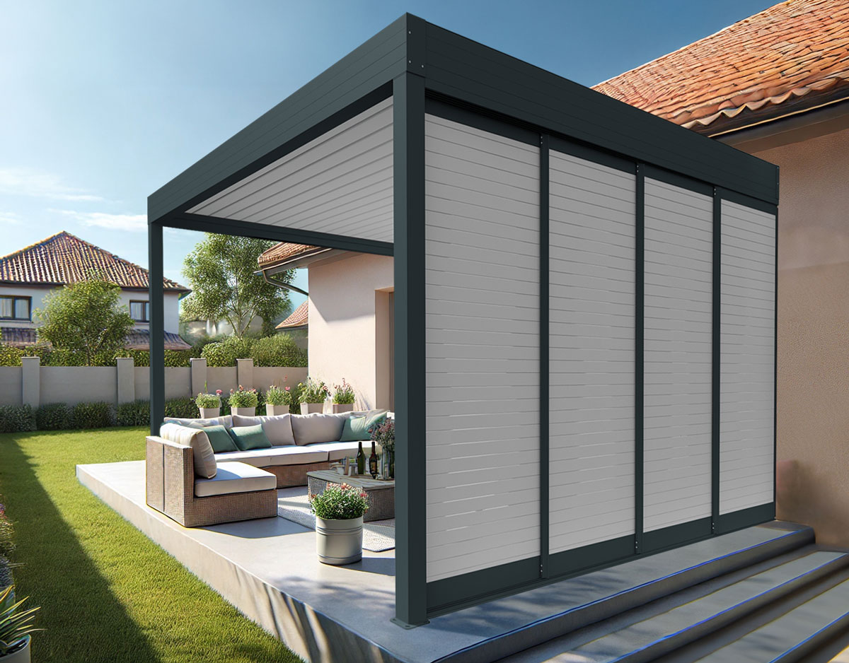 Rideau coulissant à lamelle pour pergola